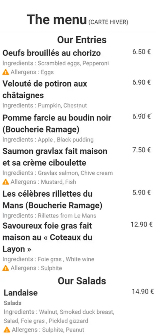 Carte digitale SimplyRestau affichée sur un téléphone